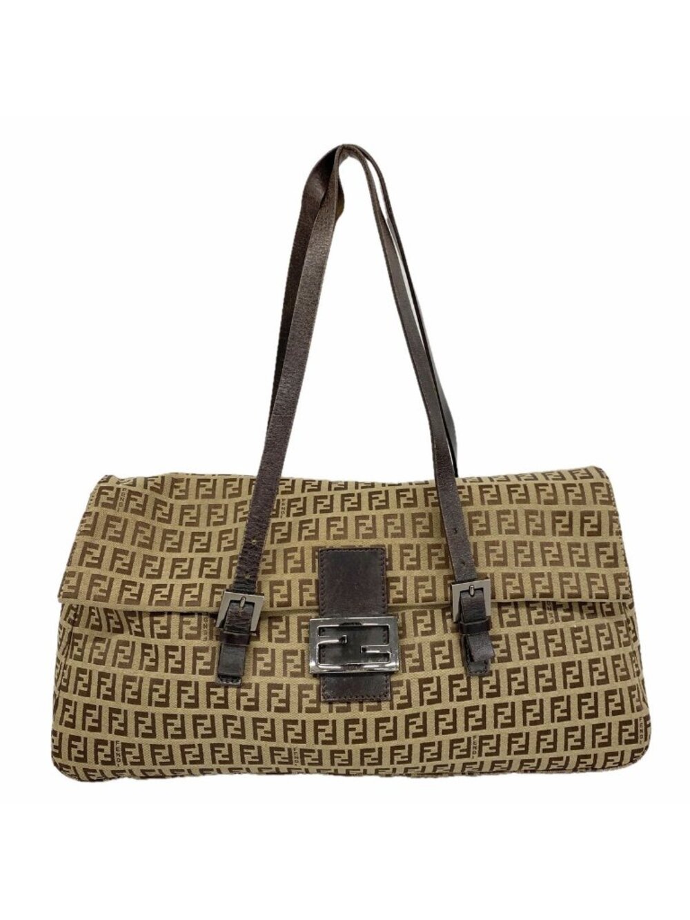 Fendi Tote Bag Zucchino Canvas Brown Silver